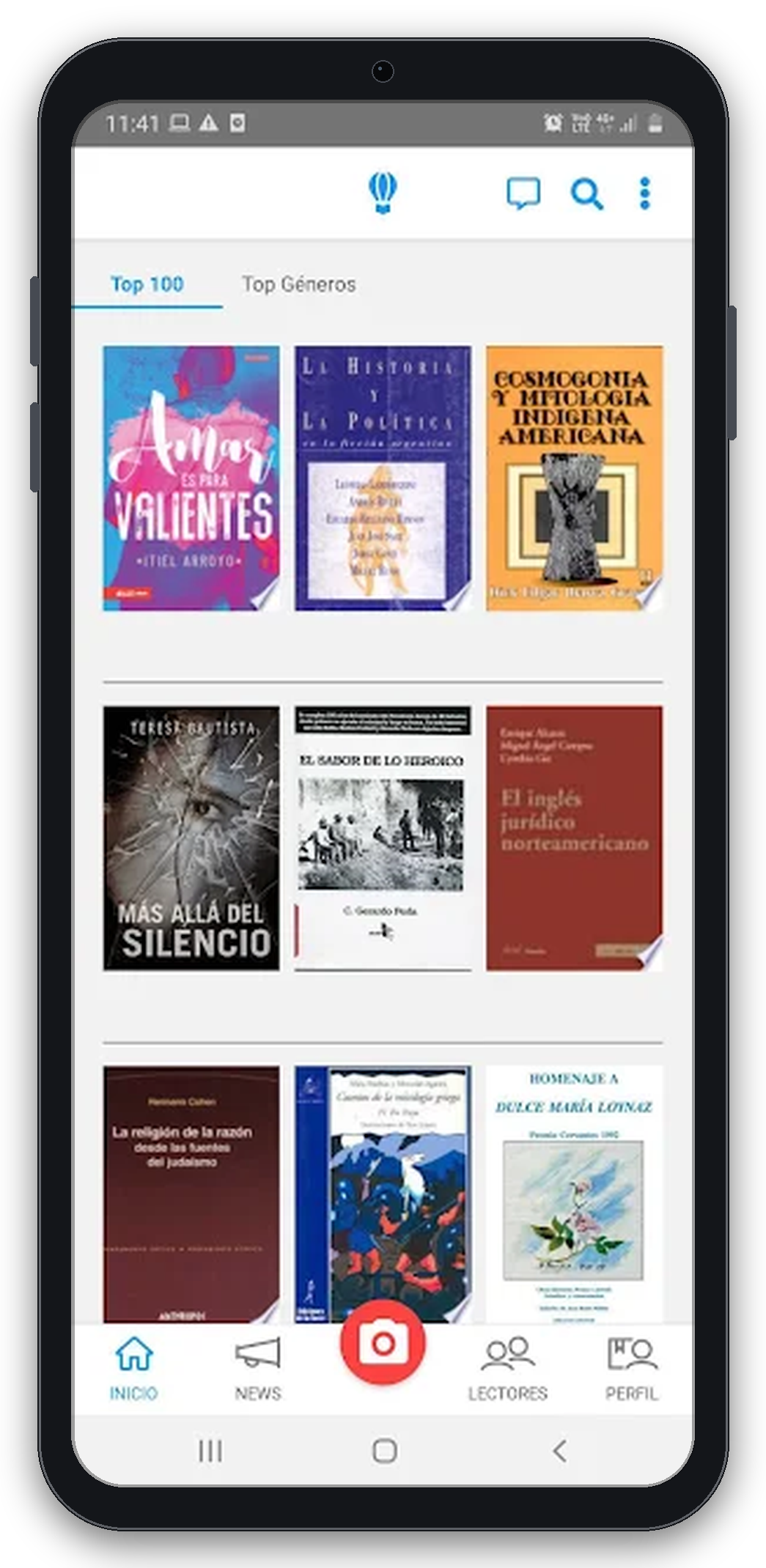 Captura de pantalla: top 100 libros más populares