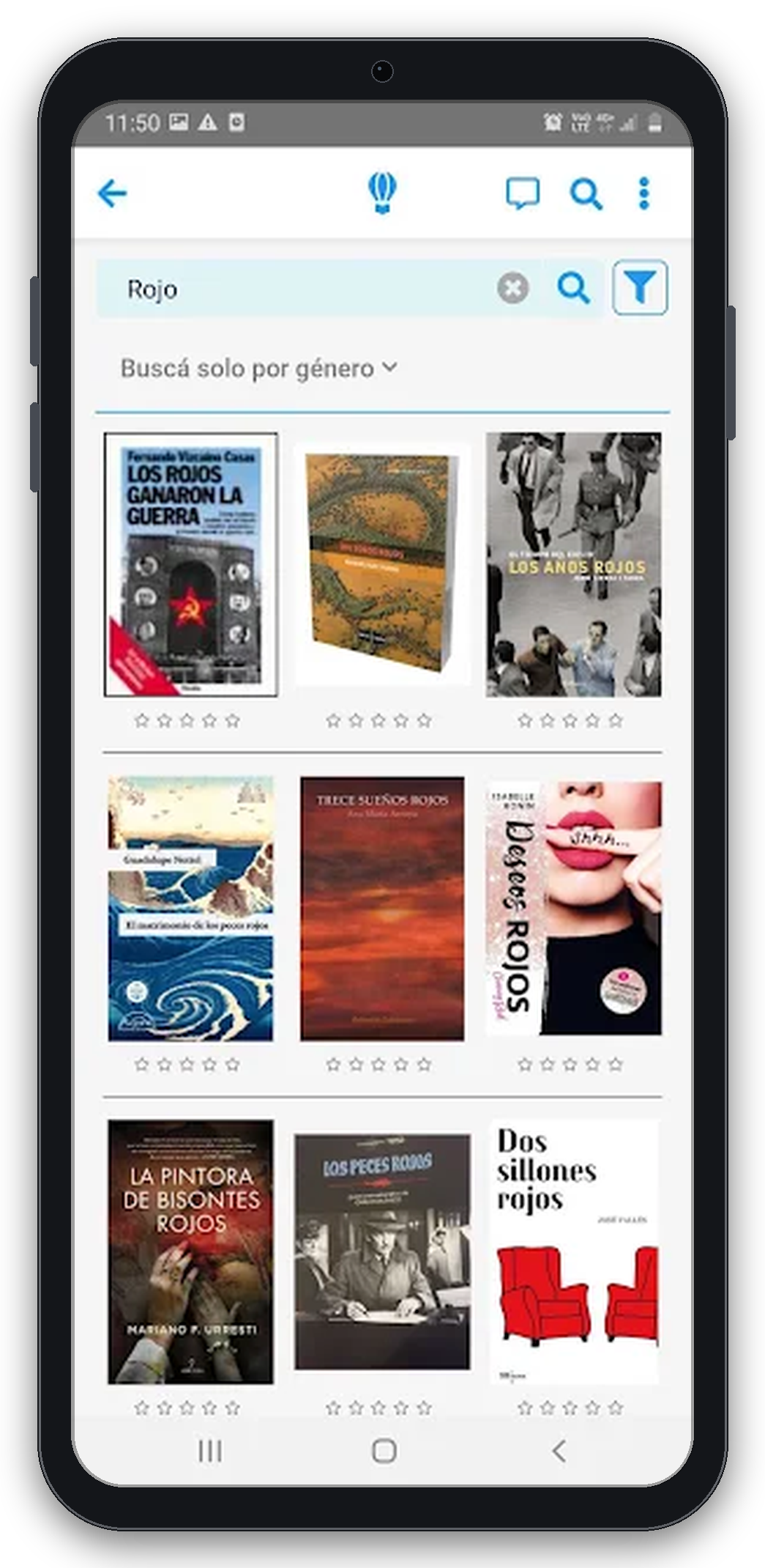 Captura de pantalla: búsqueda de libros por título o autor